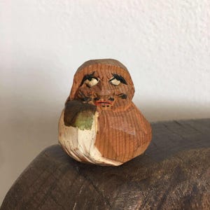 Vintage Traditional Wooden Daruma Carving Handcrafted Japanese Art
