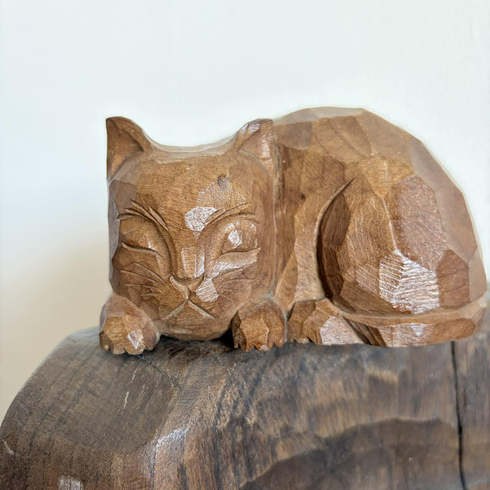 Vintage Japanese Cat Neko Kibori Wood Carving 1960s - Etsy