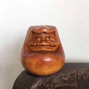 Vintage Traditional Wooden Daruma Carving Handcrafted Japanese Art