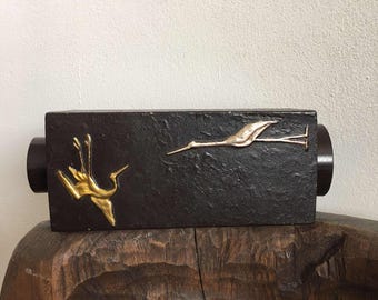 ヴィンテージインテリア 山本鳳山 鋳銅 高岡銅器 鶴亀文花瓶 - Etsy 日本