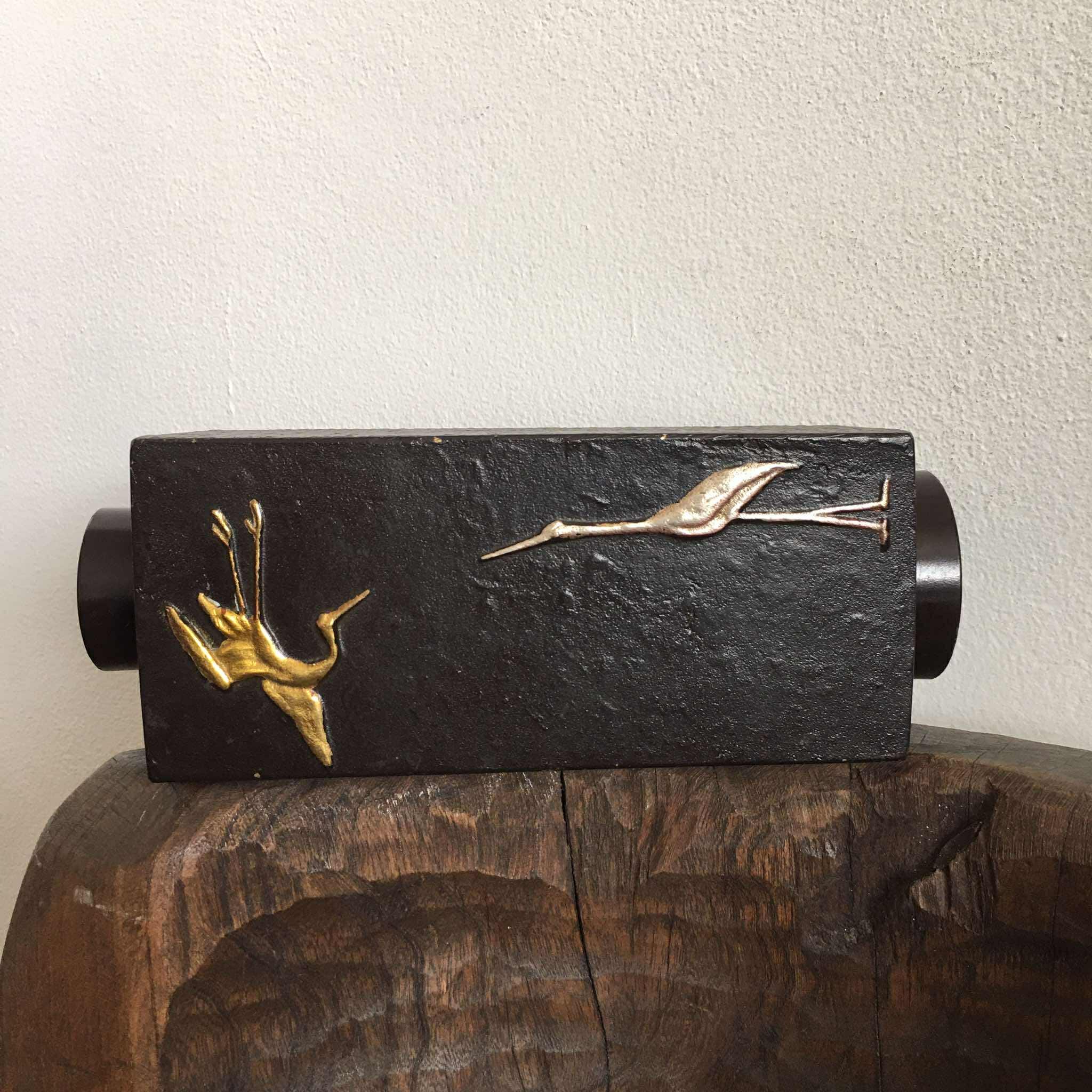 ヴィンテージインテリア 山本鳳山 鋳銅 高岡銅器 鶴亀文花瓶 - Etsy 日本