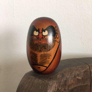 Vintage Traditional Wooden Daruma Carving Handcrafted Japanese Art