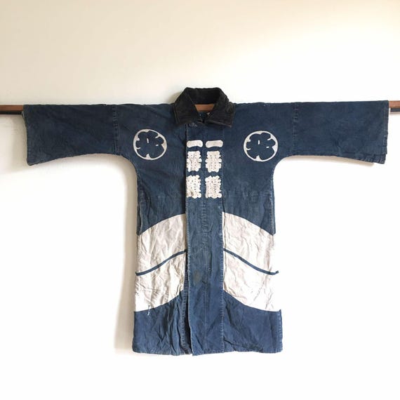 Vintage 1940s Japanese Indigo Sashiko Fireman's Hanten