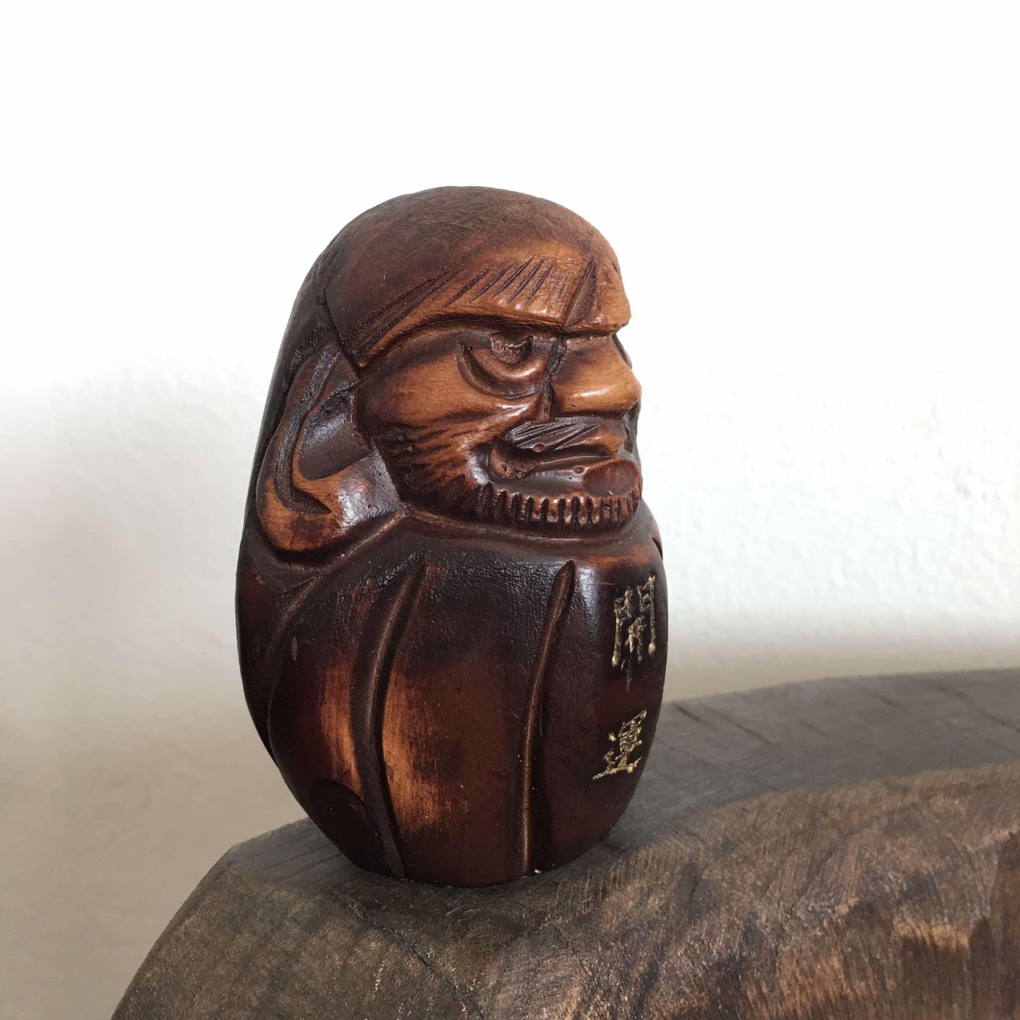 Vintage Traditional Wooden Daruma Carving Handcrafted Japanese Art