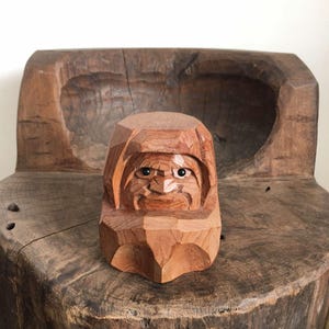 Vintage Traditional Wooden Daruma Carving Japanese Art