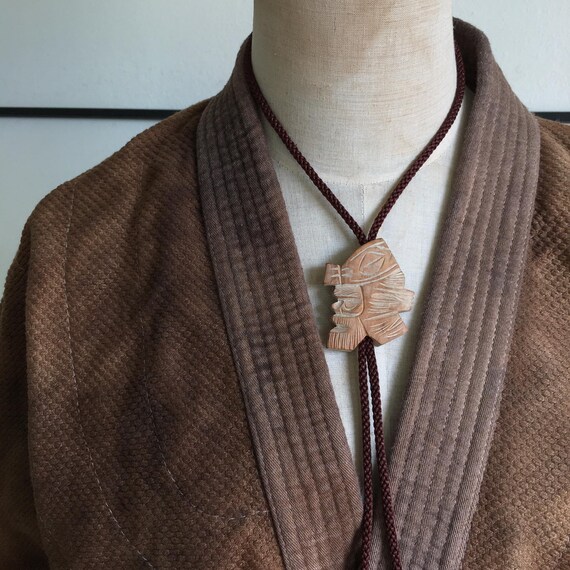Vintage Ainu Japanese Wooden Bolo Tie - image 7