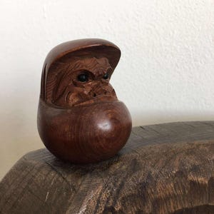 Vintage Traditional Wooden Daruma Carving Handcrafted Japanese Art