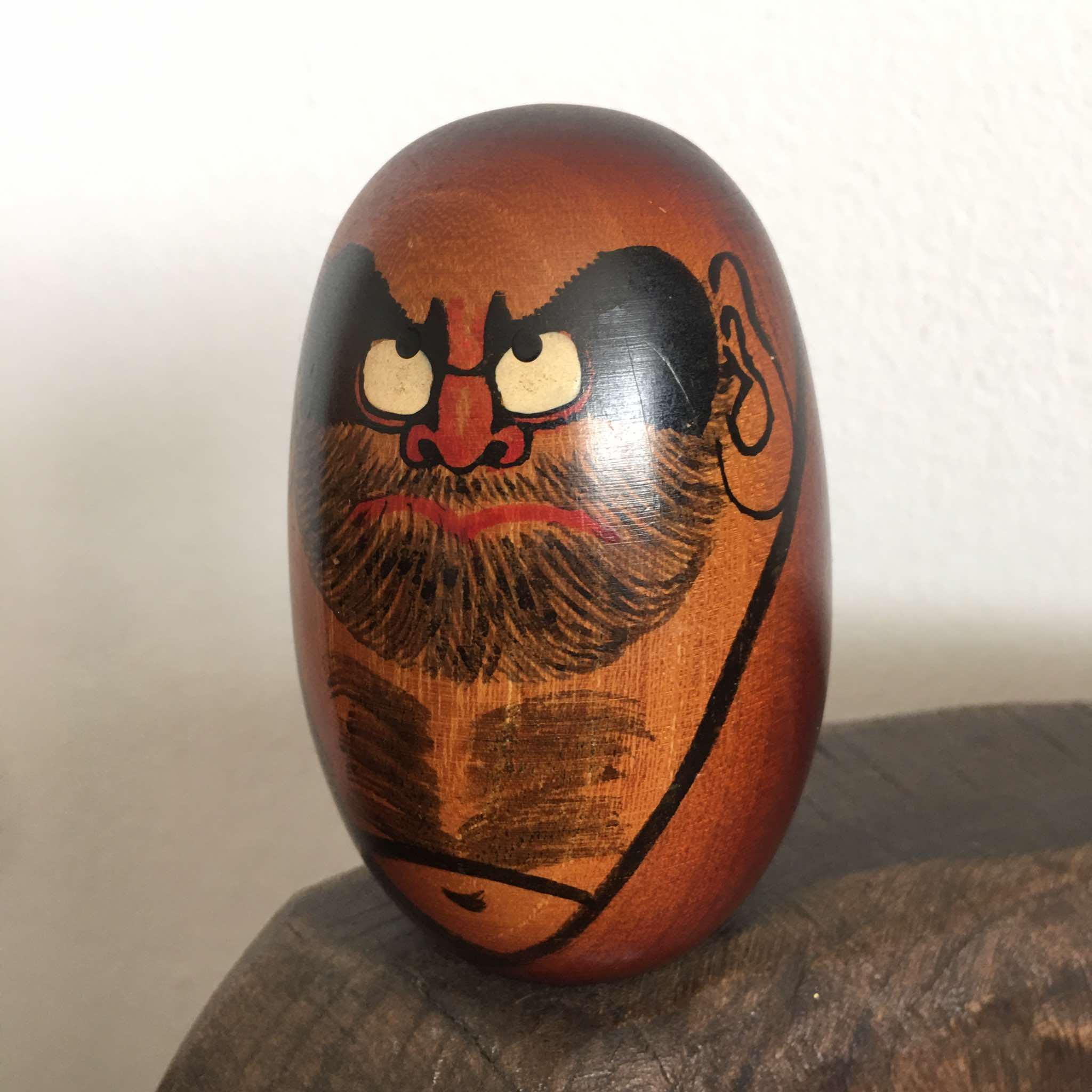ダルマ木製　温根湯　Vintage Japanese Wooden Daruma Vintage Traditional Wooden Daruma Carving Handcrafted Japanese Art