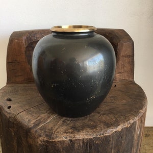 Vintage Japanese Black Mixed Metal Vase, Bronze, Copper, Silver & Gold Koi Stamped image 5