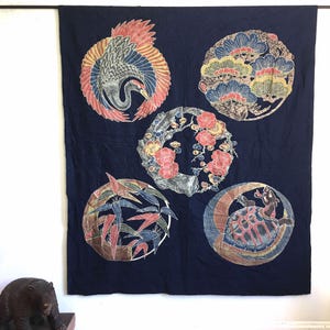 Vintage Japanischer Indigo Noren Vorhang