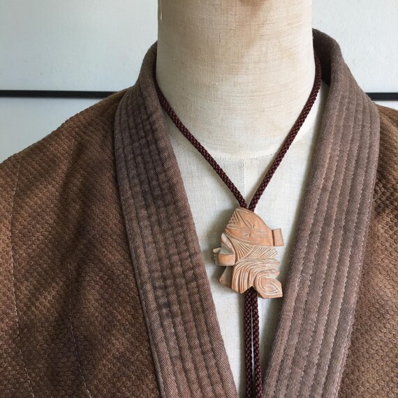 Vintage Ainu Japanese Wooden Bolo Tie - image 5