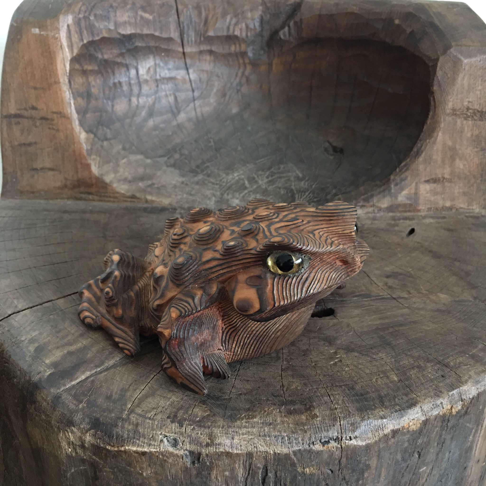 Japanese Vintage Wooden Kaeru Frog Hand Carving ,wood Animal