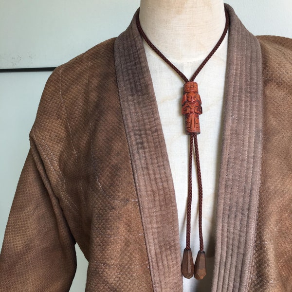 vintage 1980 Ainu Wooden Bolo Tie japonais