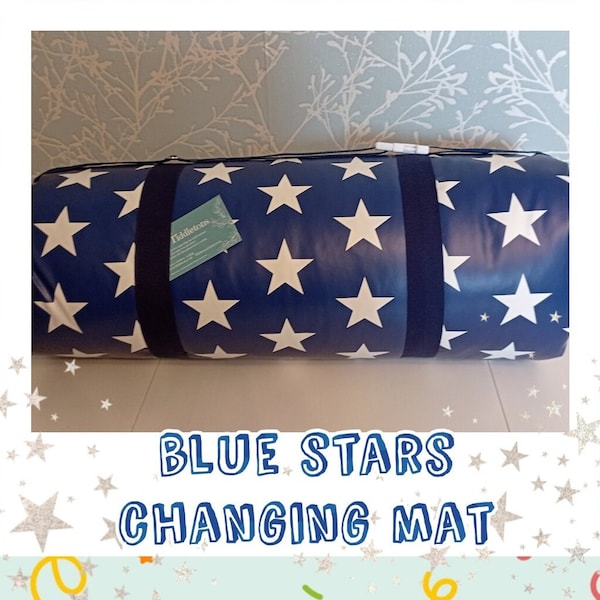 Blue stars, Large sized changing mat, disability, special needs, incontinence, padded mat, play mat, nappies, reusable, wipe down