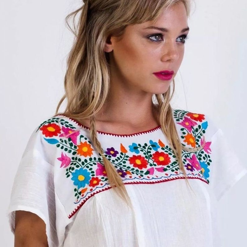 Traditional Handmade Embrodery Mexican Blouse image 1