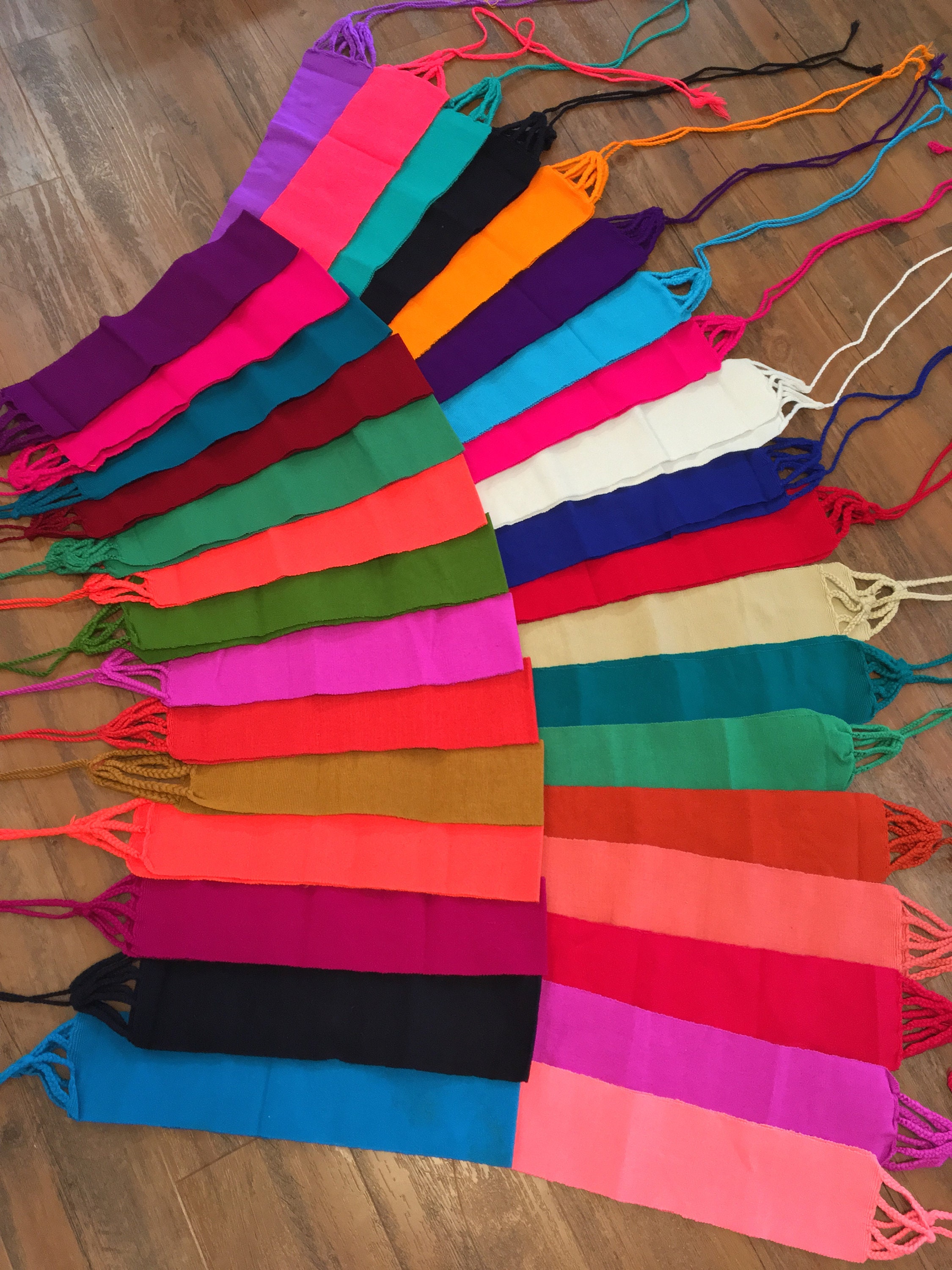 Vintage Mexican dress sash - hot pink with green and multi- colorful tassels Traditional Chiapas de Corzo Dress - Adult - Pink – Camelia  main image 2