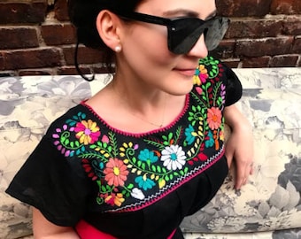 Black embroidered Mexican blouses