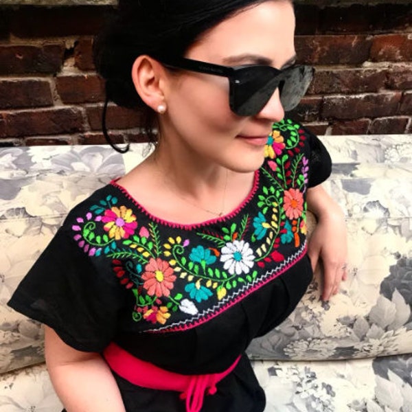 Black embroidered Mexican blouses