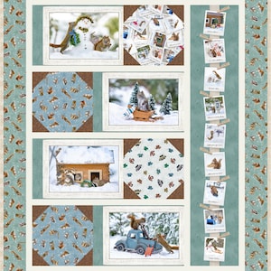 PATRÓN DE COLCHA PDF - Postales - Clothworks - Patrón de colcha La vida secreta de las ardillas de Kari Nichols - Quilting Renditions - 44,5" x 53,5"