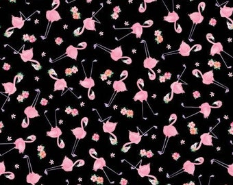 Mini Flamingos Black from the Flamingal Pals Collection by Benartex - Priced by the 1/2 yard - 43/45" width - Fabric NOT cut until sold