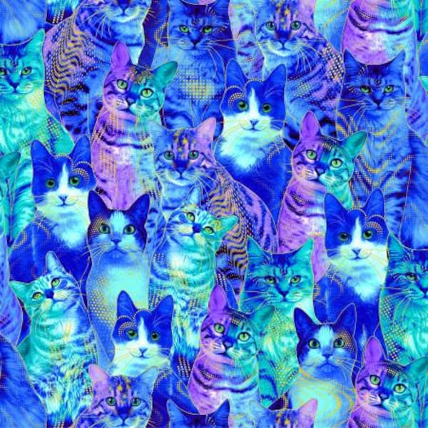 Blue Packed Metallic Royal Cats from the Bijoux Collection by Chong-A Hwang - Timeless Treasures - Sold by the 1/2 yard-Not cut before sold