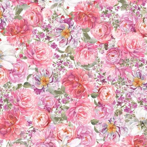 White Packed Floral from the Blush Garden Collection by Wilmington Prints - Sold in 1/2 yard (18 in) increments - Cut in Continuous Length