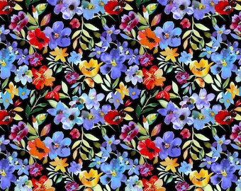 Black Garden (2BDN1) from the Blooming Day & Night Collection by Jason Yenter for In the Beginning Fabrics - Priced by the 1/2 yard
