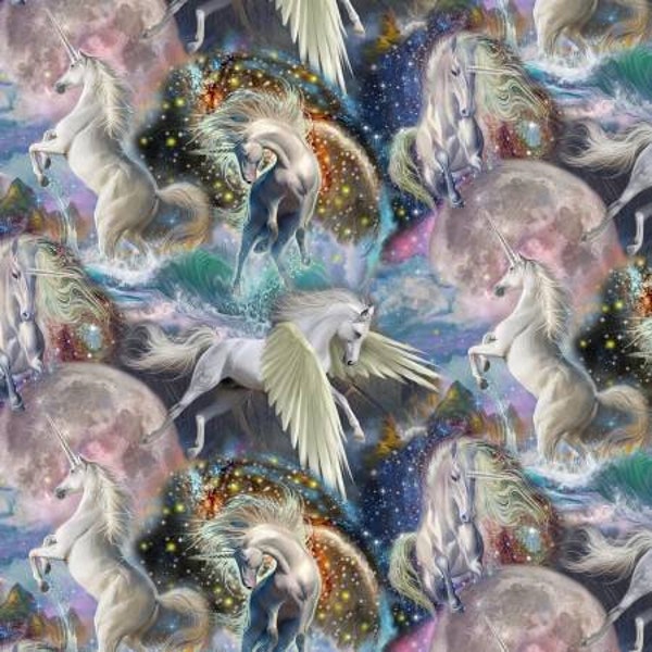 Unicorns and Pegasus - Digitally Printed by David Textiles - 43/44" wide - Price per 1/2 yard