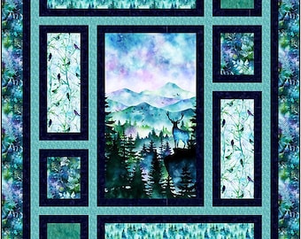 PDF QUILT PATTERN - Picture That - Hoffman Mystic Mountain Quilt Pattern by Kari Nichols for Quilting Renditions - 72.5" x 88.5"