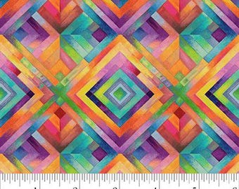 Multi Geometric Diamond from the Flower Fusion Collection by Studio E - Priced by the 1/2 yard - Fabric NOT cut before sold