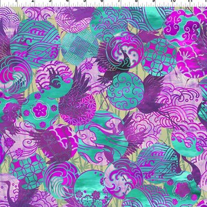 Purple Emblems from the Oriental Gardens Collection - 3OG 3 by Jason Yenter for In The Beginning Fabrics - Price is per half yard