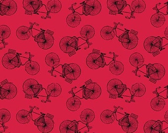Red Small Tossed Bicycles from the Flower Market Collection from Henry Glass & Co - Sold in 1/2 yard increments - 42/43"