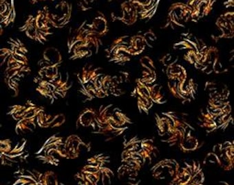 Black Dragon Linocut from the Dragon's Song Collection by QT Fabrics - 43/44" wide - Price per 1/2 yard