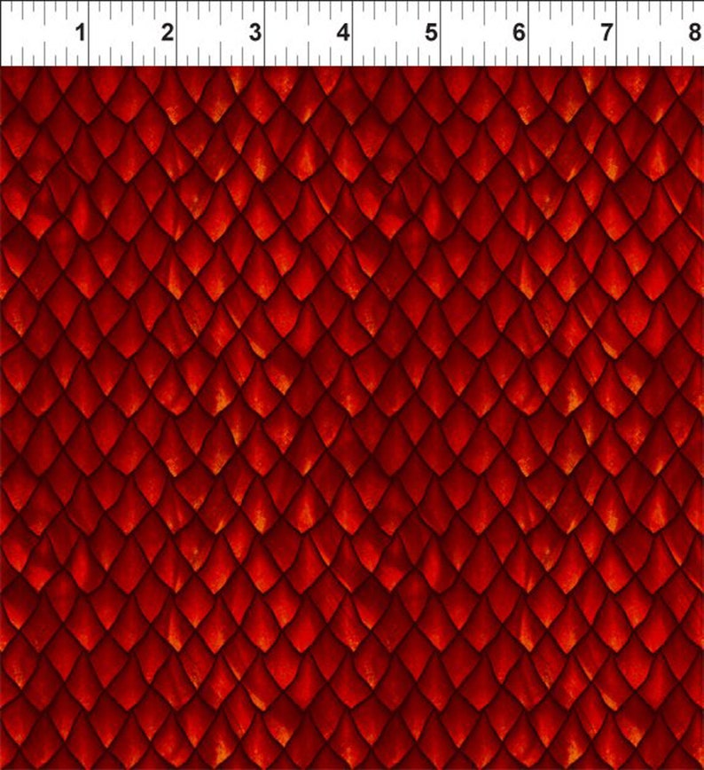 Tela Escamas de Dragón Rojo - de Jason Yenter para In the Beginning Fabrics - Se vende en incrementos de 1/2 yarda - Ancho de 43/45"