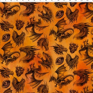 Orange Etching from the Dragons - Emerald Reign Collection (23DRG 1) by Jason Yenter for In the Beginning Fabrics - Priced by the 1/2 yard