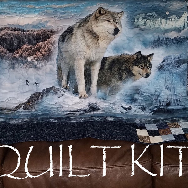 Quilt Kit - Glacier Wolf Panel and Coordinating Batiks with Highlights Pattern - 45" x 56"