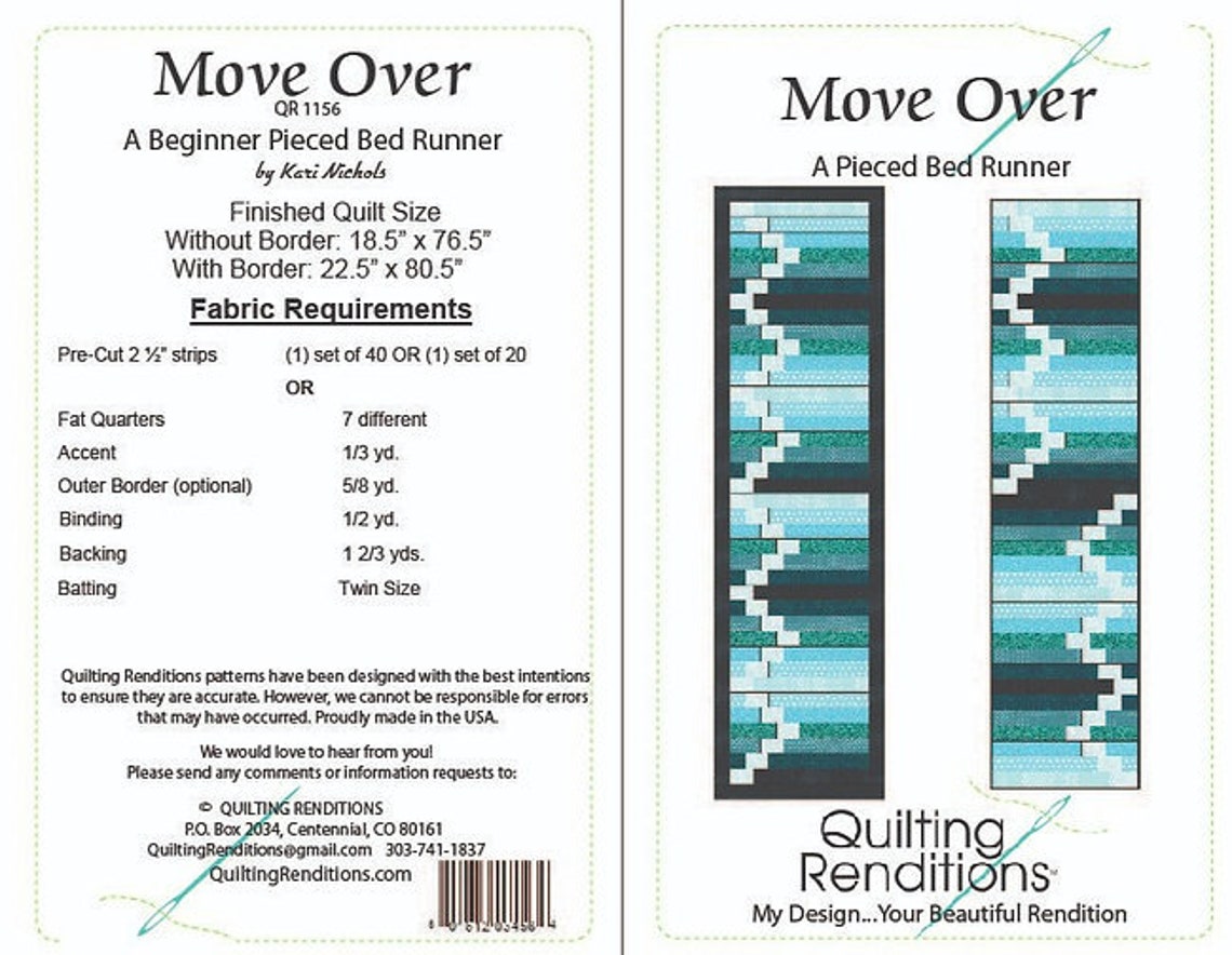 Quilt PATTERN Move Over Quilt Pattern by Quilting Renditions Etsy