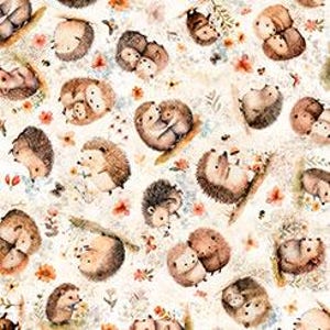 Cream Tossed Hedgehogs from the Hedgehugs Collection by QT Fabrics - 43/44&quot; wide - Price per 1/2 yard