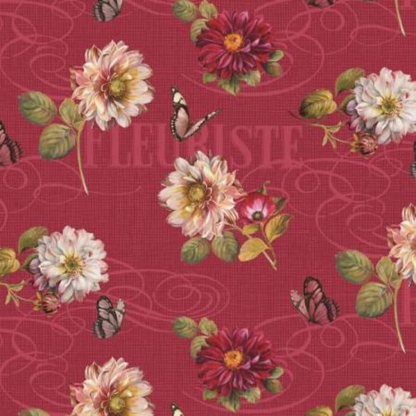 Red Floral Allover from the Rosewood Lane Collection by Wilmington Prints - Digitally Printed - Sold in 1/2 yard increments