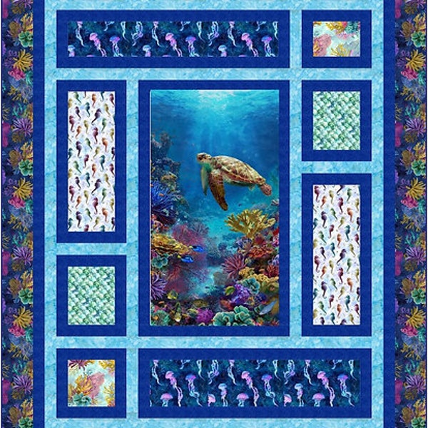 PDF QUILT PATTERN - Picture That - Hoffman Tides Quilt Pattern by Kari Nichols for Quilting Renditions - 72.5" x 88.5"