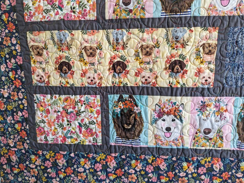 Bridges Floral Dogs Quilt - 59" X 78" - Etsy
