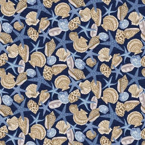 Navy Packed Shells from the Cobalt Seas Collection by Andrea Tachiera for Henry Glass - Priced by the 1/2 yard