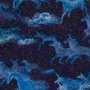 Purple Unicorn Night Flight from the Celestial Journey Collection by 3 Wishes Fabric - Digitally Printed - Sold in 1/2 yard increments