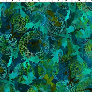 Emerald Flying Dragons from the Dragons - Emerald Reign Collection (4DRG 5) by Jason Yenter for In the Beginning Fabrics - Priced by 1/2 yd