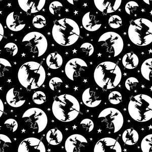 Glow Witch Silhouette from the Nights of Olde Salem Collection - Glow in the Dark by Shelly Comiskey for Henry Glass-Sold by the 1/2 yard