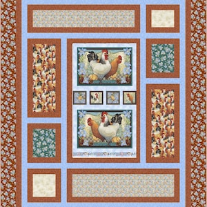 Quilt PATTERN - Picture That - Country Roosters - A Pieced Panel Quilt by Kari Nichols for Quilting Renditions - 72.5&quot; x 88.5&quot;