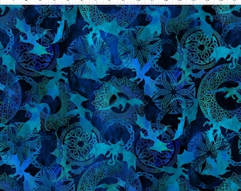 Blue Flying Dragon Shields -  Flying Dragons - by Jason Yenter for In the Beginning Fabrics - Sold in 1/2 yard increments - 43/45" width