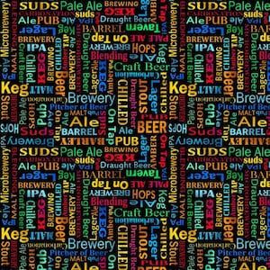 Black Beer Words from the Ale House Collection by Kanvas Studio - Sold in 1/2 yard increments - 43/45&quot; width