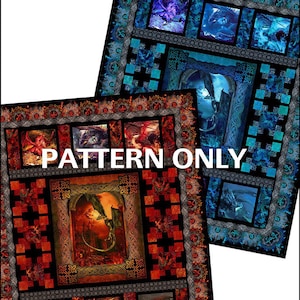 Quilt PATTERN - Dragons Quilt Pattern - Shown using fabric by In The Beginning Fabrics - 76 1/2&quot; x 92 1/2&quot;