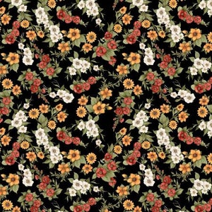 Black Floral from the Garden Gate Roosters Collection by Wilmington Prints - Priced by the half yard - NOT cut before sold